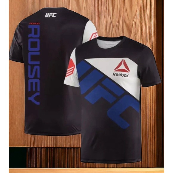 Rousey UFC Reebok MMA Fighting Black Blue MENS 2XL Walk Out Shirt New OUR FIGHT - Picture 1 of 12